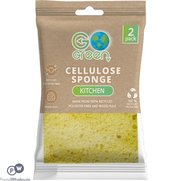 Go Green Recycled Cellulose Kitchen Sponge 2 Pack