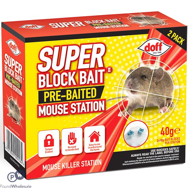 Doff Super Pre-baited Block Bait Mouse Station 2 Pack