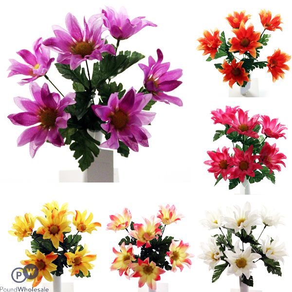 Daisy Bush Artificial Flower Stems 6pc Assorted Colours