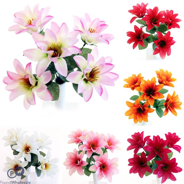 Wild Dahlia Bush Artificial Flower Stems 5pc Assorted Colours