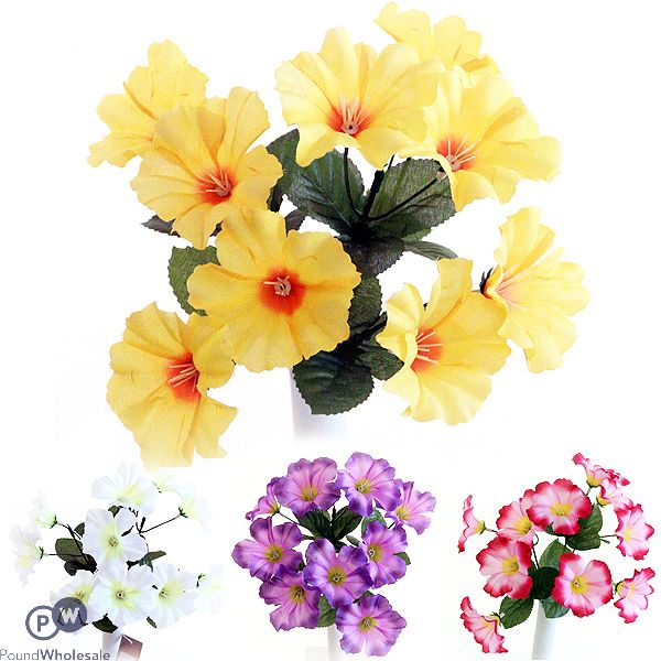 Petunia Bush Artificial Flower Stems 5pc Assorted Colours