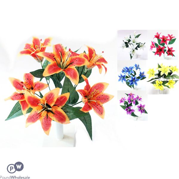 Tiger Lily Bush Artificial Flowers 5pc Assorted Colours