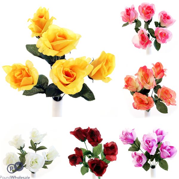 LARGE ROSE BUSH ARTIFICIAL FLOWERS ASSORTED COLOURS