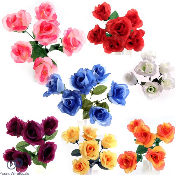 Large Rose Bush Artificial Flowers Assorted