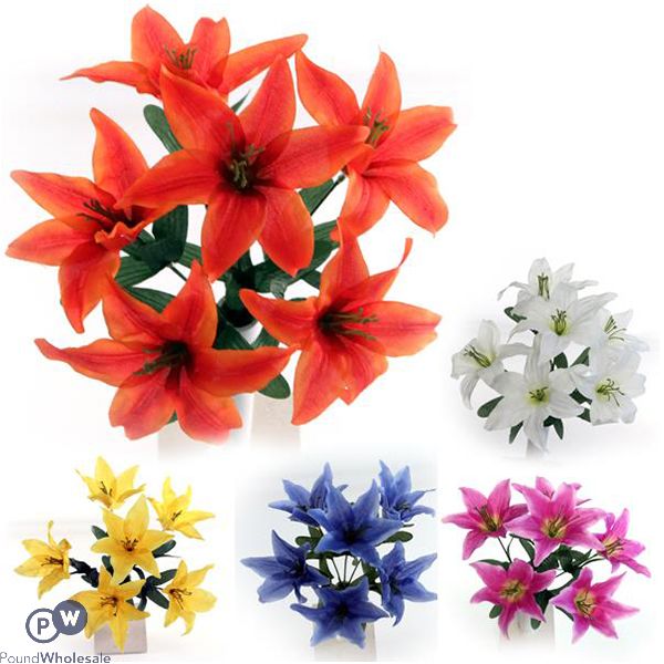 Lily Bush Stem Artificial Flowers Assorted Colours 6 Pack Assorted Colours