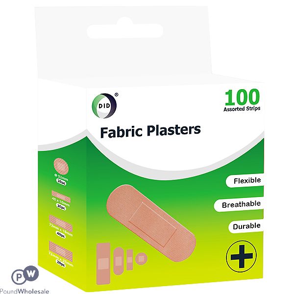 DID FABRIC PLASTERS ASSORTED SIZES 100 PACK