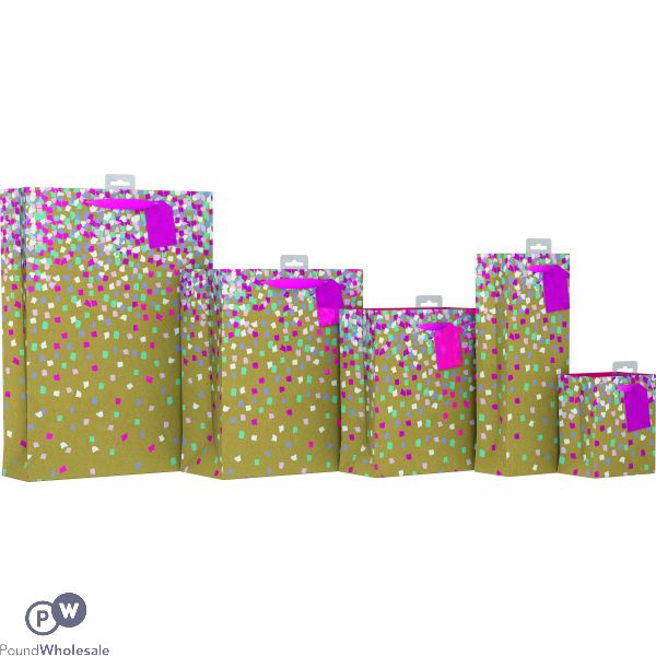 KRAFT CONFETTI PINK FOIL GIFT BAG LARGE