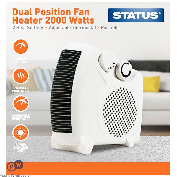 Status 2000w Dual Position White Fan Heater