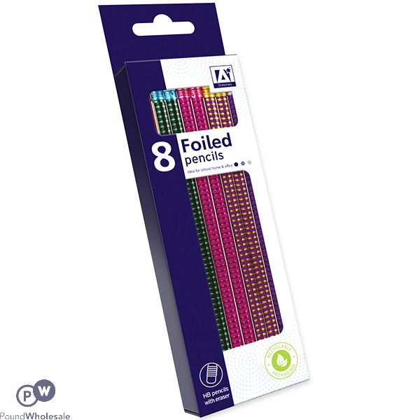 Foiled Holographic HB Pencils Assorted Colours 8 Pack