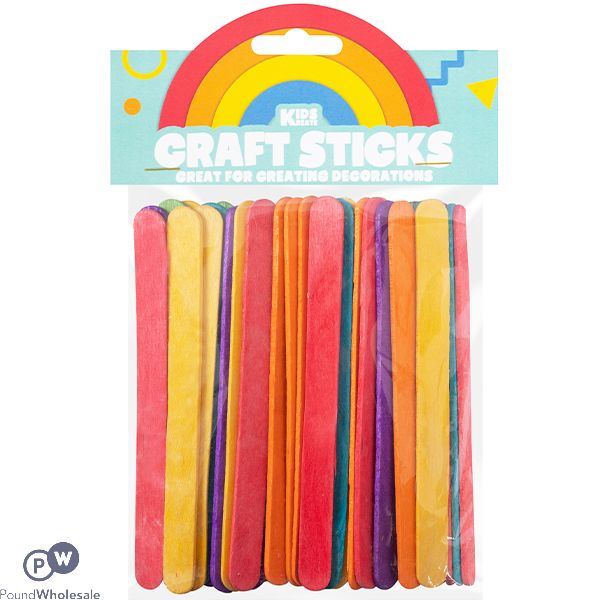 Kids Kreate Assorted Colour Wooden Craft Sticks 50 Pack