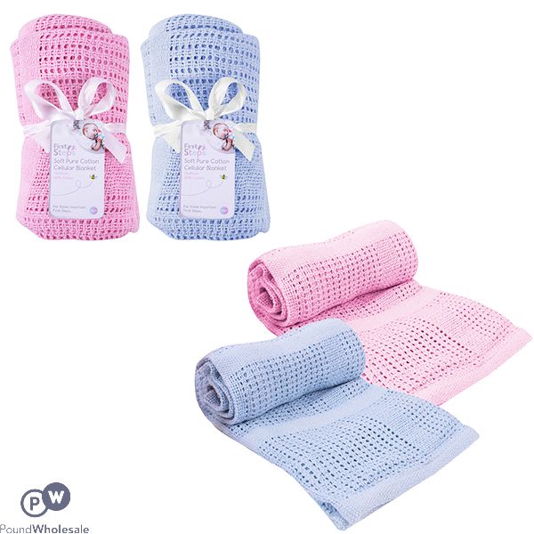 First Steps Soft Pure Cotton Cellular Blanket Assorted Colours