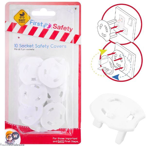 FIRST SAFETY 3 PIN SOCKET SAFETY COVERS 10 PACK