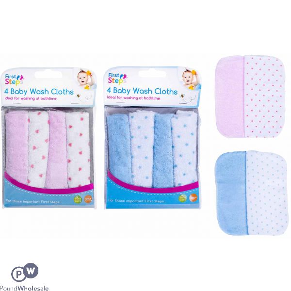 FIRST STEPS BABY WASH CLOTHS ASSORTED 4 PACK