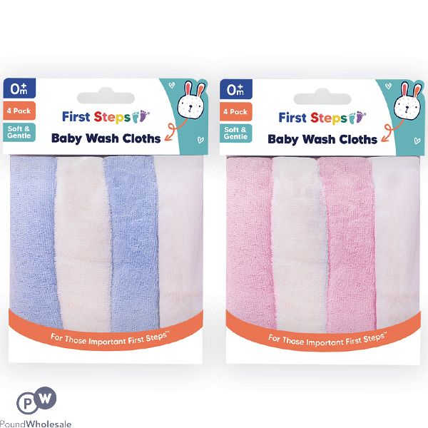 First Steps Baby Wash Cloths Assorted 4 Pack