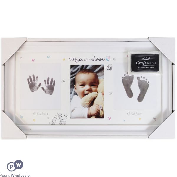 HUGS & KISSES HAND & FOOTPRINT PHOTO FRAME