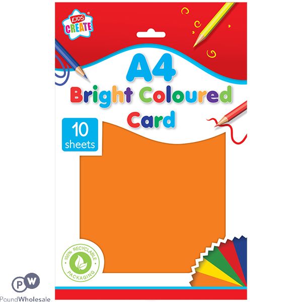 KIDS CREATE A4 BRIGHT COLOURED CARD ASSORTED COLOURS 10 PACK