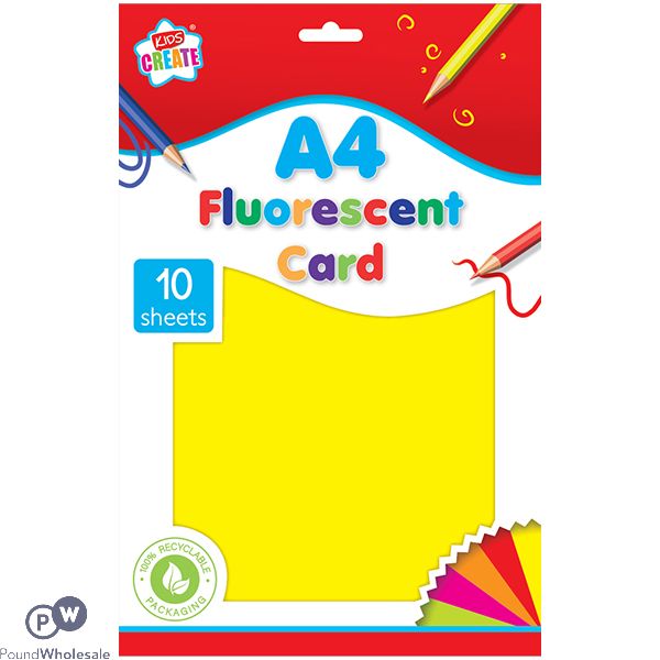 Kids Create A4 Fluorescent Card Assorted Colours 10 Sheets