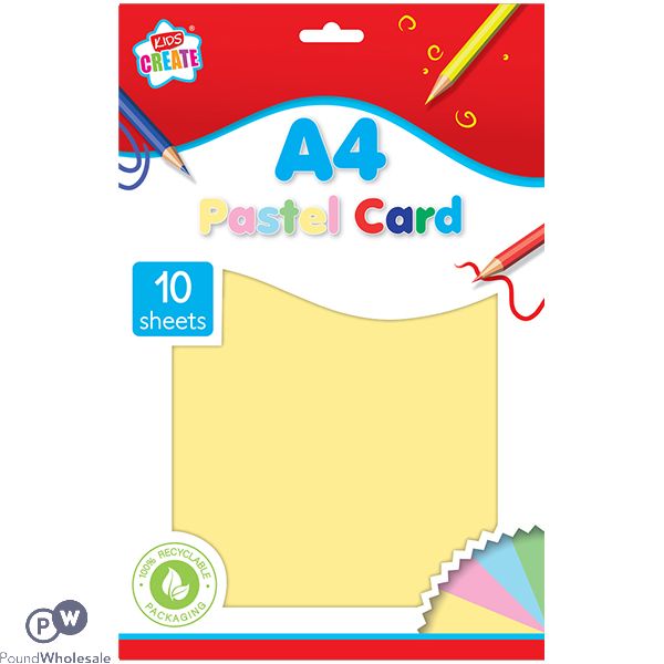 KIDS CREATE A4 PASTEL CARD ASSORTED COLOURS 10 SHEETS