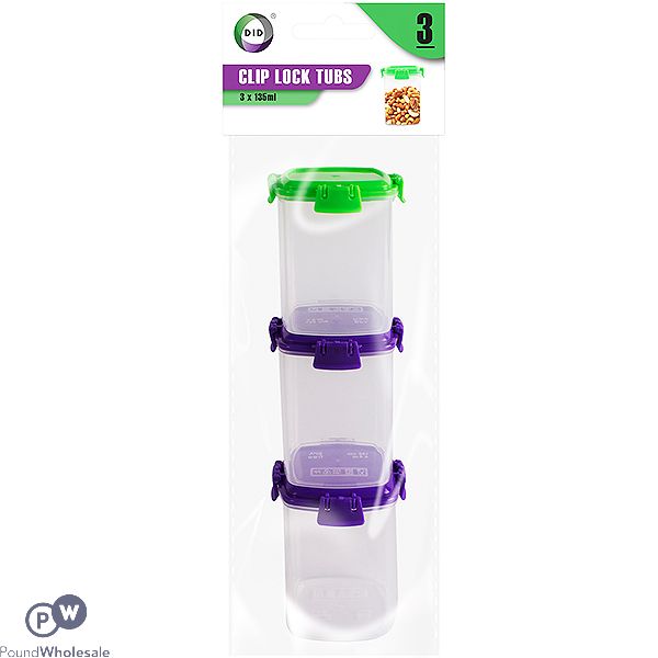 DID Clip Lock Tubs 135ml Assorted 3 Pack