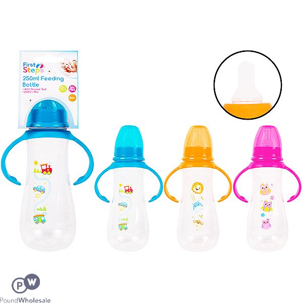 First Steps Easy Grip Feeding Bottle 250ml Assorted Colours