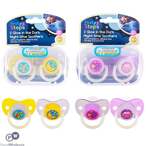 FIRST STEPS GLOW IN THE DARK NIGHT-TIME SOOTHERS ASSORTED 2 PACK