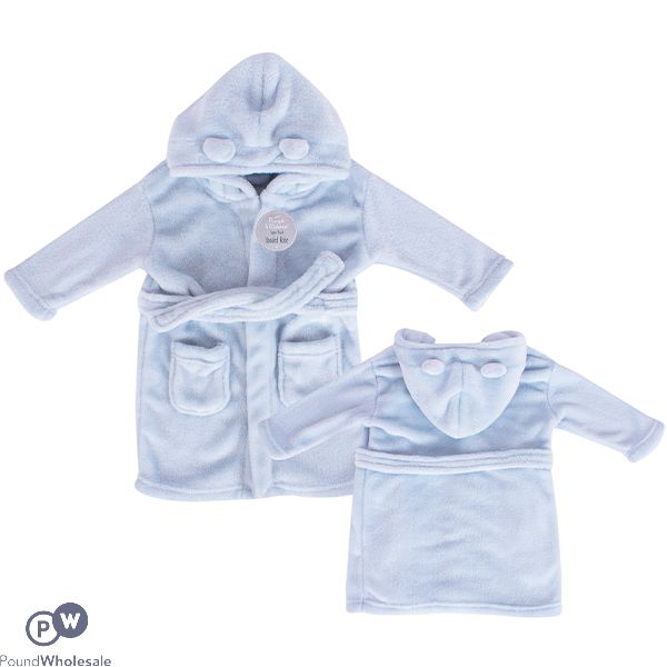 Hugs & Kisses Soft Flannel Blue Baby Hooded Robe