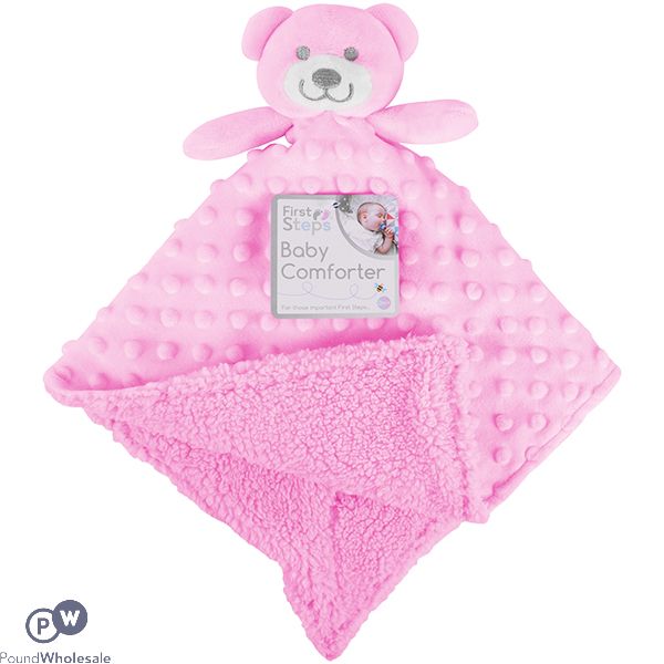 First Steps Double-sided Mink Sherpa Fleece Baby Comforter Blanket Pink 30cm X 28cm