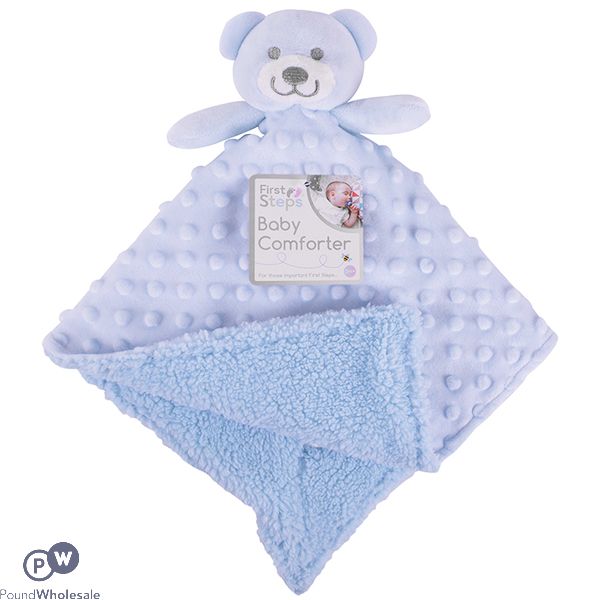 First Steps Double-sided Mink Sherpa Fleece Baby Comforter Blanket Blue 30cm X 28cm