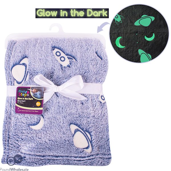 FIRST STEPS GLOW IN THE DARK BABY BLANKET BLUE 70CM X 90CM