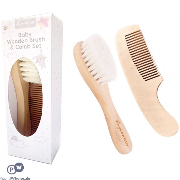 HUGS & KISSES BABY WOODEN BRUSH & COMB SET