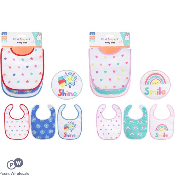 First Steps Animal Baby Bib 3 Pack Assorted