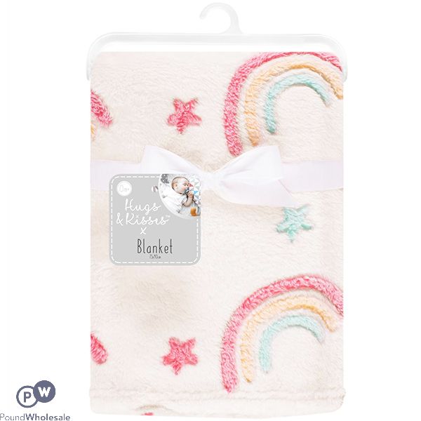 Hugs & Kisses White Rainbow Baby Blanket 70cm X 90cm