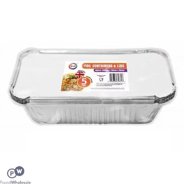 DID FOIL CONTAINERS & LIDS 5 PACK 20CM X 11CM X 5CM