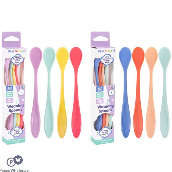 First Steps Long Handle Baby Weaning Spoons 18cm 4 Pack Assorted Colours