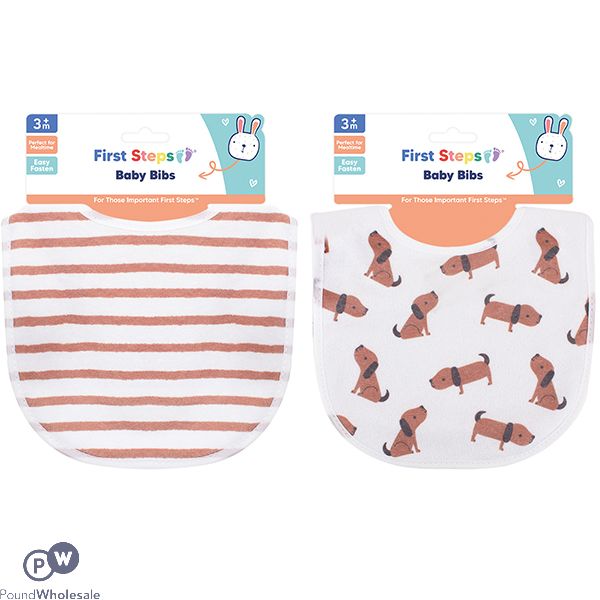 First Steps Cotton Baby Bib 2 Pack Assorted