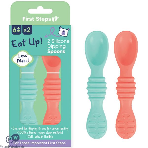 First Steps Assorted Colour 2-in-1 Silicone Baby Dipping Spoons 2 Pack