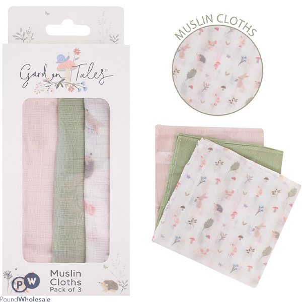 First Steps Garden Tales Cotton Muslin Cloths 3 Pack