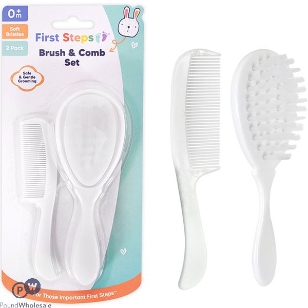 First Steps White Baby Brush & Comb Set 