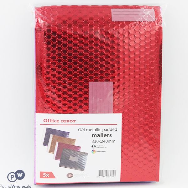 G/4 Metallic Padded Mailers 330mm X 240mm Assorted Colours 5pk