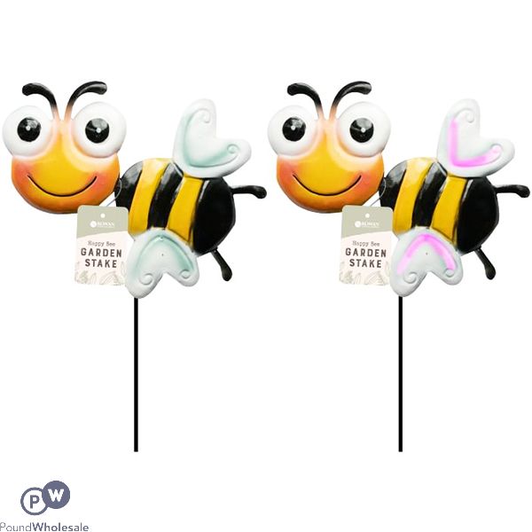 ROWAN HAPPY BEE METAL GARDEN STAKE 2 ASSORTED COLOURS