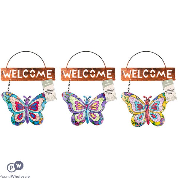Rowan Metal Butterfly Welcome Sign Assorted Colours