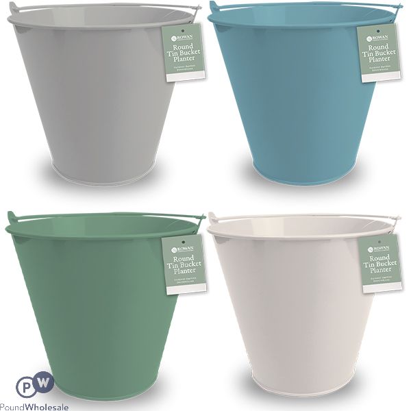 Rowan Round Tin Bucket Planter Assorted Colours