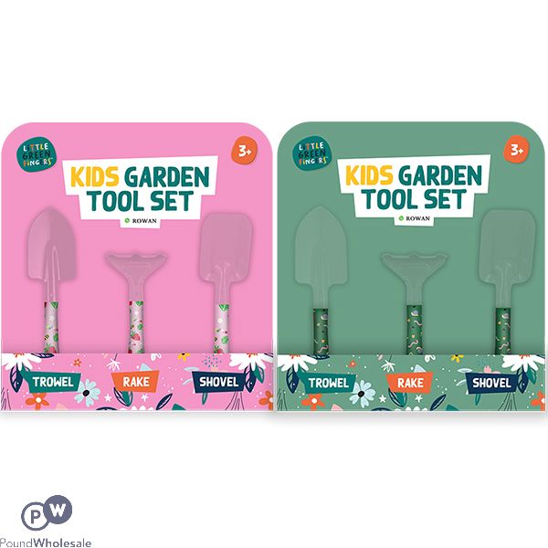 Rowan Little Green Fingers Kids Garden Tool Set 3pc Assorted Colours