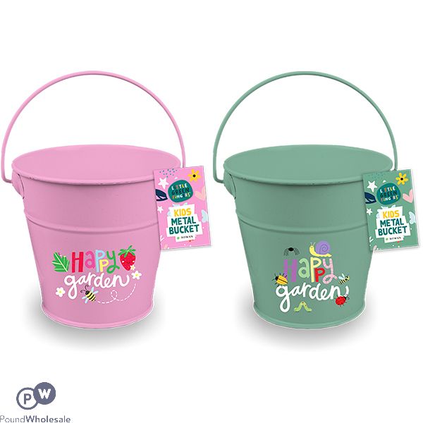 Rowan Little Green Fingers Kids Metal Bucket 12.5cm Assorted Colours