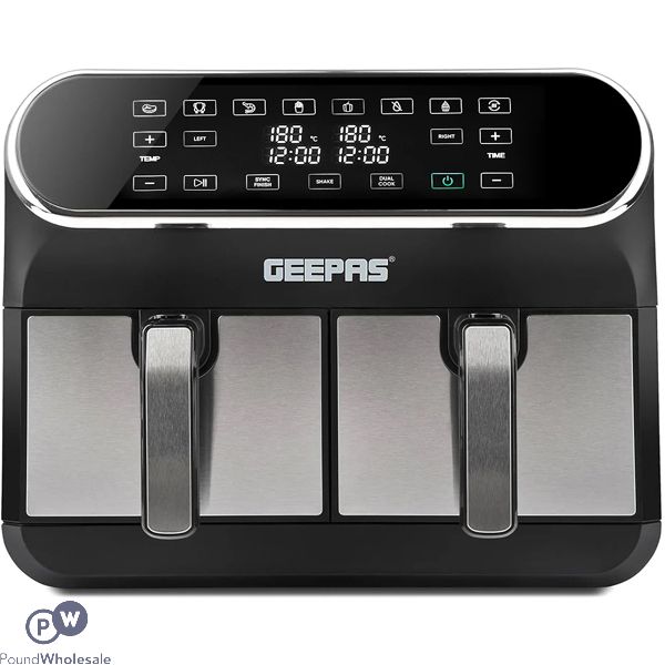 Geepas 1700w Vortex Stealth Dual Basket Digital Air Fryer 8l