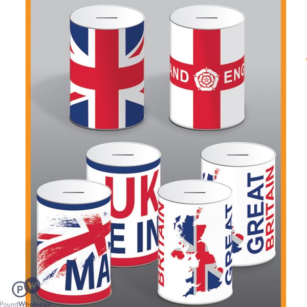 Union Jack & St Georges Flag Assorted Money Tins 150mm X 100mm