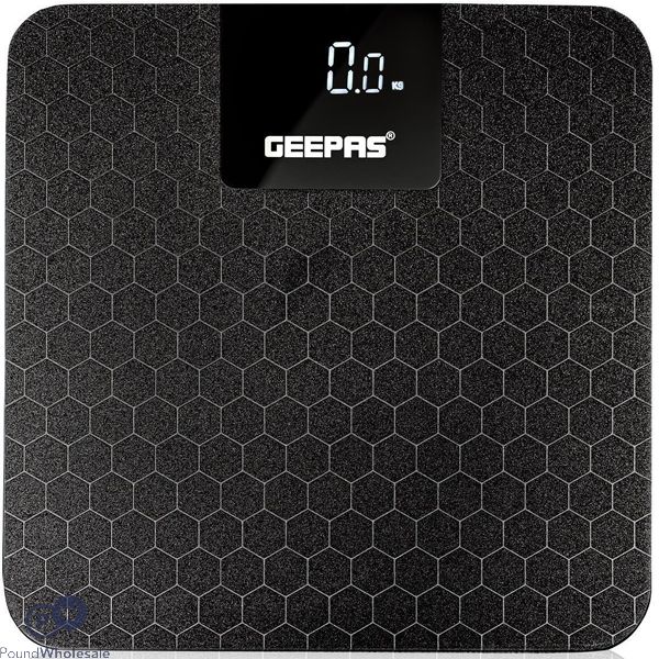 Geepas Black Precision Digital Bathroom Weighing Scales 180kg