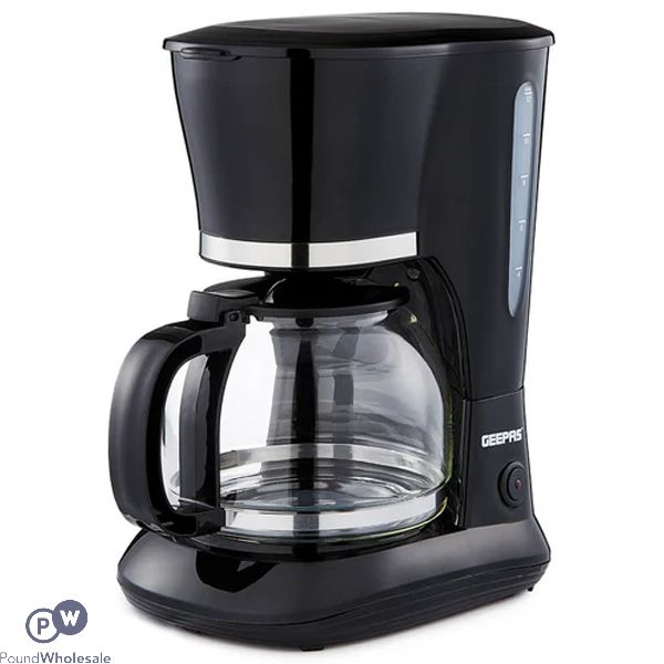 Geepas 800W Black Filter Coffee Machine with Glass Carafe 1.5L