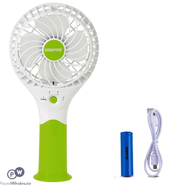Geepas Green 3-speed Rechargeable Handheld Electric Fan