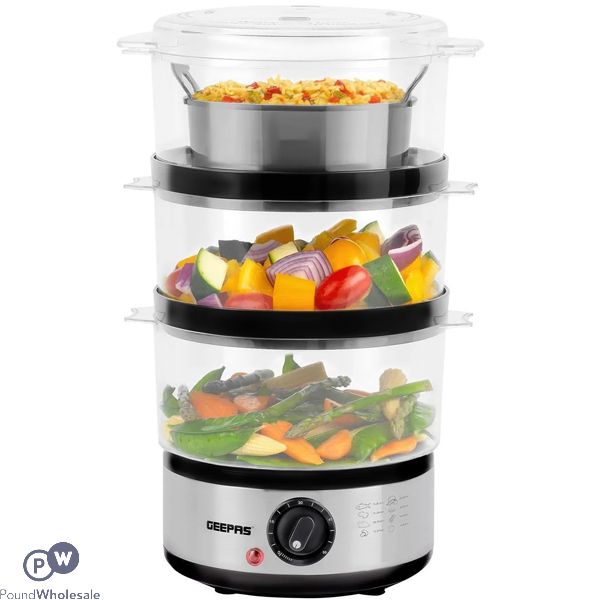 Geepas 400W Stainless Steel 3-Tier Electric Food Steamer 7.2L